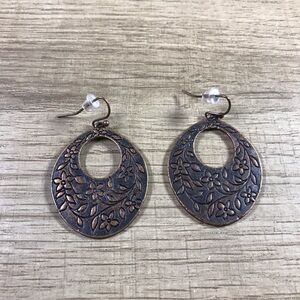 Bohemian Floral Patterned Brown Bronze Earrings